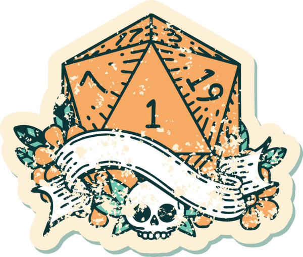 Retro Dövme Biçimi Doğal Bir d20 zar bir insan tarafından çizildi