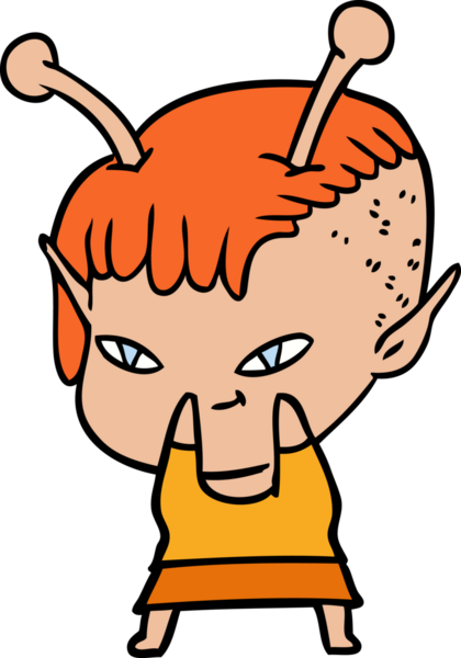 Bir insan tarafından çizilmiş sevimli uzaylı kız çizgi filmi.