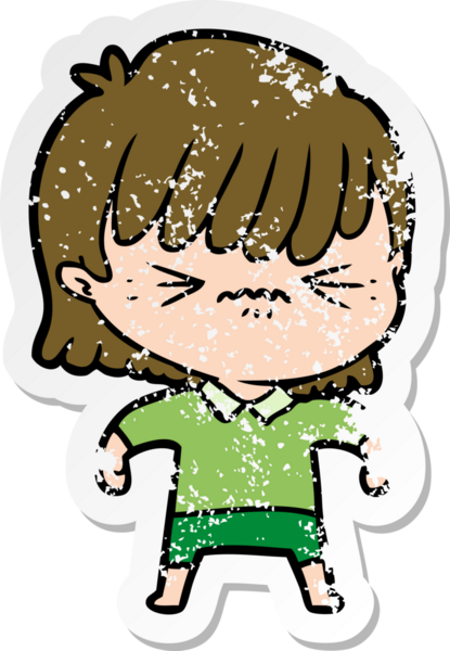 Bir insan tarafından çizilmiş kızgın bir karikatür kızının sıkıntılı çıkartması.