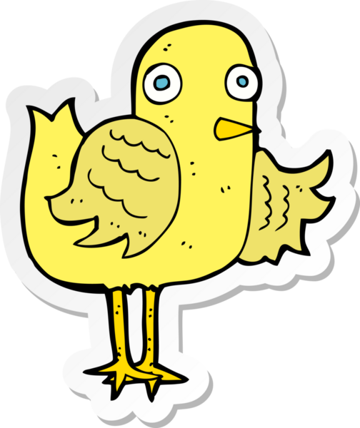 Bir insan tarafından çizilmiş kanat sallayan çizgi film kuşunun çıkartması.