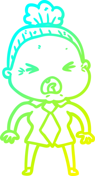 Bir insan tarafından çizilmiş kızgın yaşlı bir kadının soğuk çizgi çizimi.