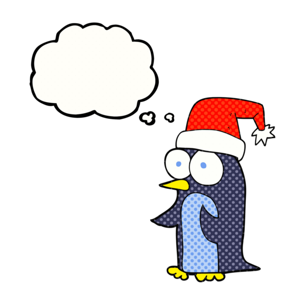 Bir insan tarafından çizilmiş serbest çizim balon karikatür noel pengueni.