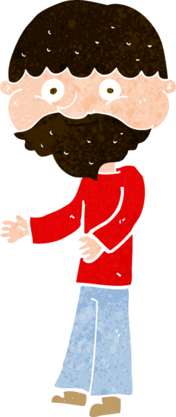 Bir insan tarafından çizilmiş mutlu sakallı bir adam.