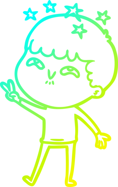 Bir çizgi film karakteri, bir insan tarafından çizilmiş soğuk gradyan çizimi.