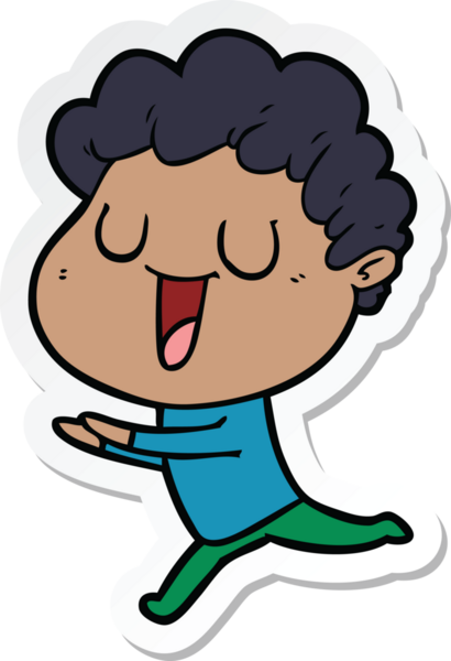 Bir insan tarafından çizilmiş, gülen bir çizgi film karakterinin çıkartması.