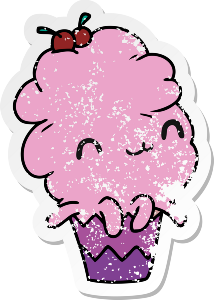 Kederli çıkartma çizimi: kawaii ahtapot keki. Bir insan tarafından çizilmiş.