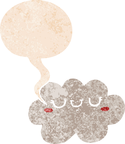 Bir insan tarafından çizilmiş grunge sıkıntılı retro biçiminde konuşma baloncuğu ile sevimli çizgi film bulutu