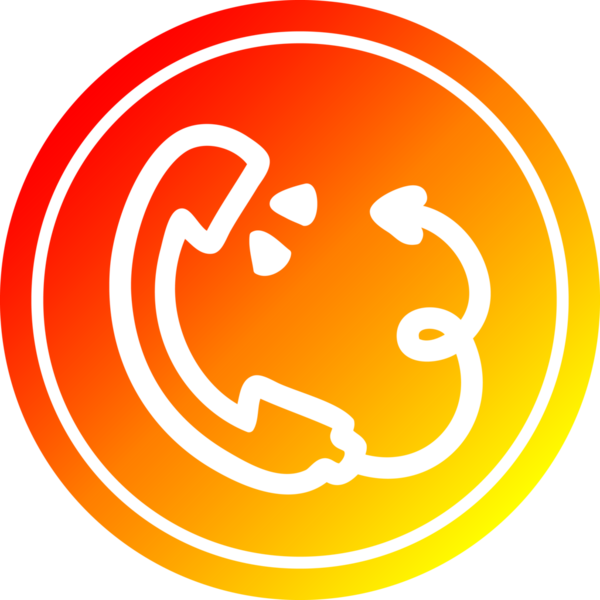 Bir insan tarafından çizilmiş, sıcak eğimli, şeytan kuyruklu, dairesel bir simgeye sahip telefon ahizesi.