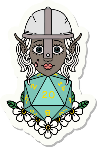 Bir insan tarafından çizilmiş 20 zarlı bir elf savaşçısı çıkartması.