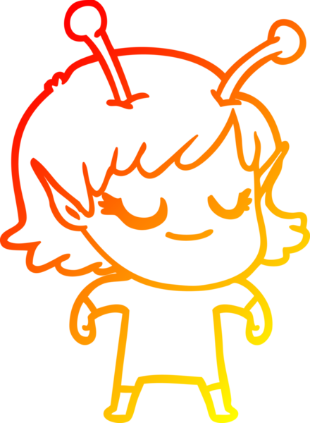 Bir insan tarafından çizilmiş gülümseyen uzaylı kız çizgi filmi.