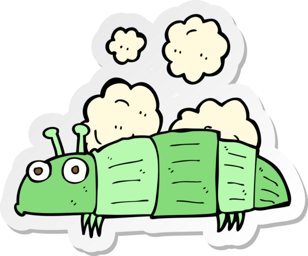 Bir insan tarafından çizilmiş bir karikatür böceğinin etiketi