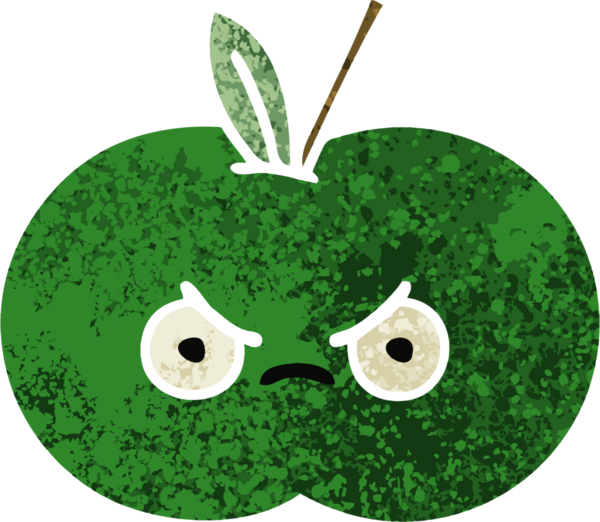 Bir insan tarafından çizilmiş sulu bir elmanın retro çizim tarzı karikatürü