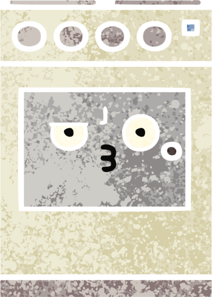 Bir insan tarafından çizilmiş mutfak fırınının retro çizim tarzı karikatürü.