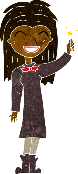 Bir insan tarafından çizilmiş çizgi film dostu cadı kız.