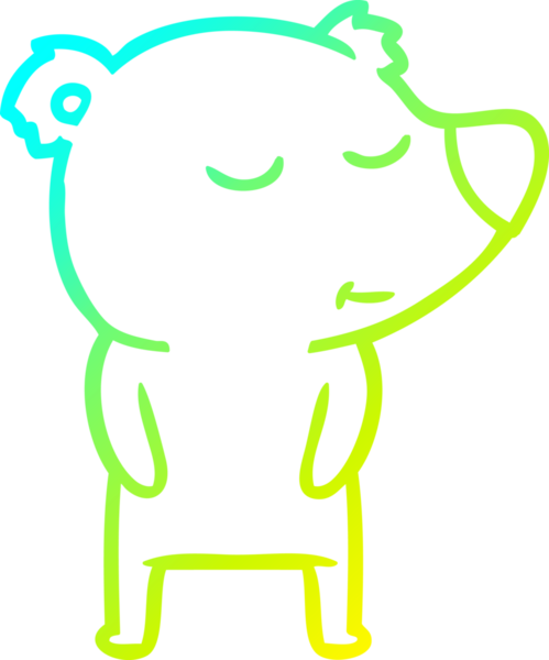 Bir insan tarafından çizilmiş mutlu bir kutup ayısının soğuk çizgi çizimi.