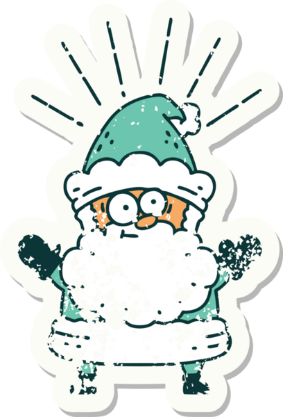 Bir insan tarafından çizilmiş eski bir dövme stili Noel Baba karakterinin eski çıkartması.