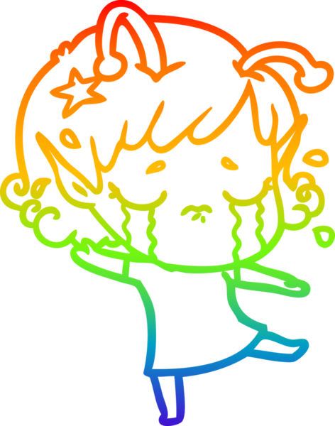 Gökkuşağı gradyan çizgisi, bir insan tarafından çizilmiş ağlayan uzaylı bir kızın çizimi.