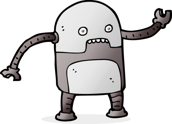 Bir insan tarafından çizilmiş komik çizgi film robotu