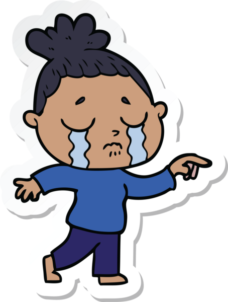 Bir insan tarafından çizilmiş, ağlayan bir kadının çıkartması.