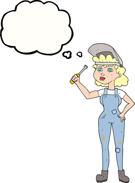 Bir insan tarafından çizilmiş serbest çizim balon karikatür kadın tamirci.