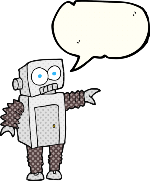 Bir insan tarafından çizilmiş serbest çizilmiş çizgi roman konuşma balonu çizgi film robotu