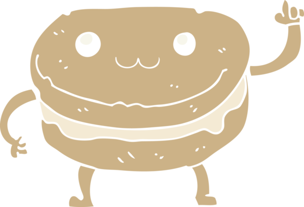 Düz renkli çizgi film. Bir insan tarafından çizilmiş pasta karakteri.