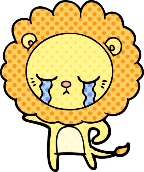 Bir insan tarafından çizilmiş ağlayan çizgi film aslanı.