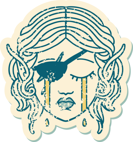 Retro Dövme Tarzı Ağlayan elf düzenbaz karakter yüzü Bir insan tarafından çizilmiş