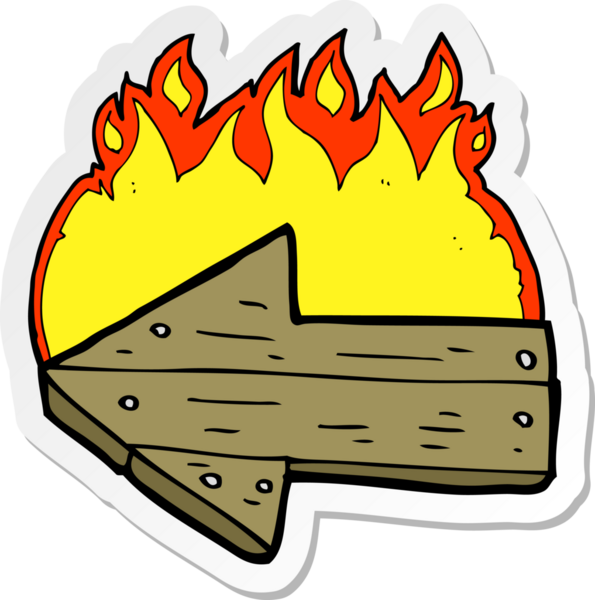 Bir insan tarafından çizilmiş yanan bir çizgi filmin çıkartması.