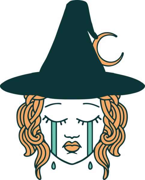 Retro Dövme Tarzı Ağlayan İnsan Cadı Karakteri