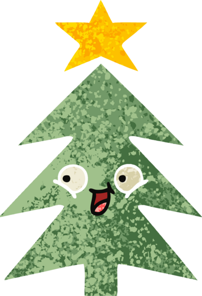 Bir insan tarafından çizilmiş bir noel ağacının retro çizim tarzı karikatürü.