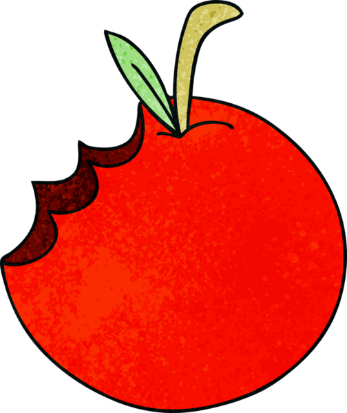 Bir insan tarafından çizilmiş tuhaf bir çizgi film elması.