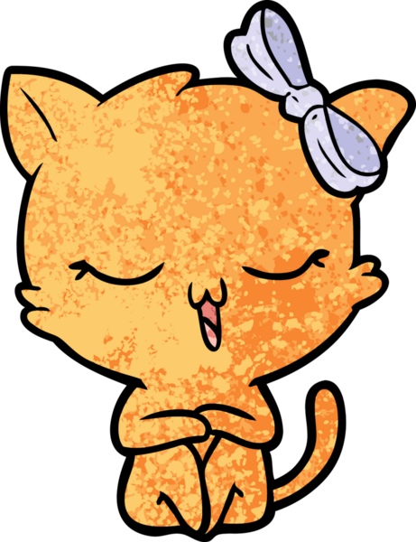 Bir insan tarafından çizilmiş kafasında yay olan çizgi film kedisi.