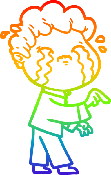 Gökkuşağı gradyan çizimi bir insan tarafından çizilmiş ağlayan bir karikatür adamı çiziyor.