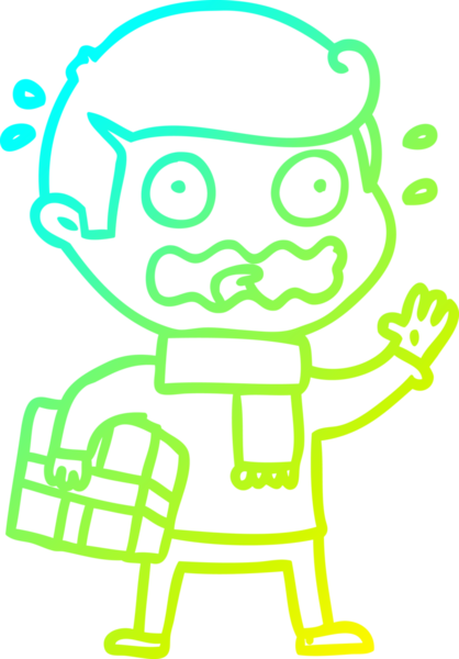 Bir çizgi film karakterinin soğuk gradyan çizimi bir insan tarafından tamamen strese sokulmuş.