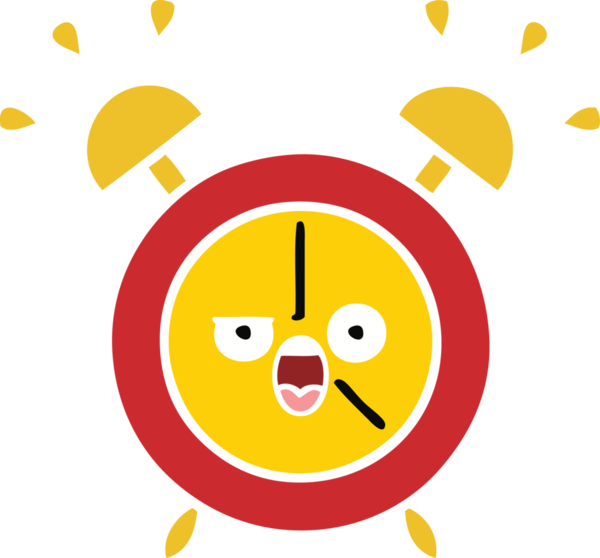 Bir insan tarafından çizilmiş alarm saatinin düz renk retro karikatürü