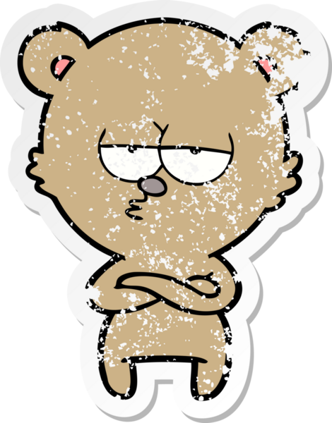 Bir insan tarafından çizilmiş sıkılmış bir ayı çizgi filminin sıkıntılı çıkartması.