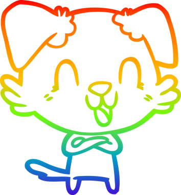 Gökkuşağı gradyan çizgisi bir insan tarafından çizilmiş gülen bir çizgi köpeğin çizimi