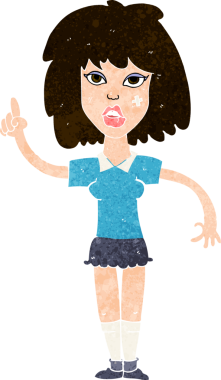 Bir insan tarafından çizilmiş fikirli sert kadın çizgi filmi.