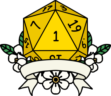 Retro Dövme Biçimi Doğal Bir d20 zar bir insan tarafından çizildi