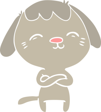 Bir insan tarafından çizilmiş mutlu düz renkli çizgi film köpeği.