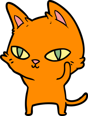 Bir insan tarafından çizilmiş parlak gözlü çizgi film kedisi.