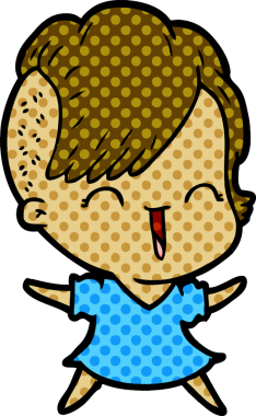 Bir insan tarafından çizilmiş mutlu hippi kız çizgi filmi.