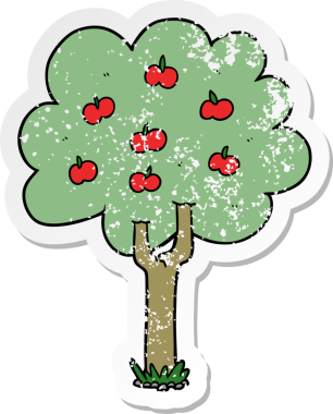 Bir insan tarafından çizilmiş elma ağacının sıkıntılı çıkartması.