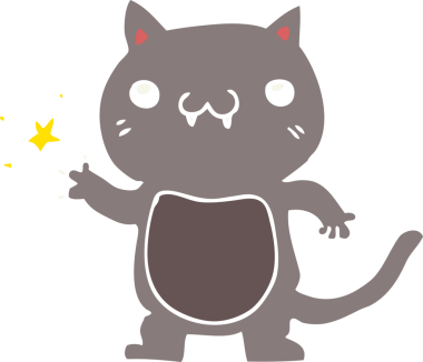 Bir insan tarafından çizilmiş düz renkli çizgi film kedisi çizimi