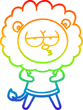 Gökkuşağı gradyan çizgi çizimi bir insan tarafından çizilmiş sıkılmış bir aslan