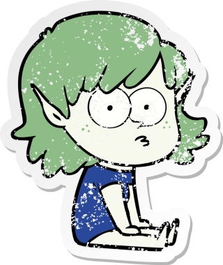 Bir insan tarafından çizilmiş karikatür elf kızının sıkıntılı çıkartması.