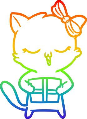 Gökkuşağı gradyan çizgi çizimi Bir insan tarafından çizilmiş Noel hediyeli çizgi film kızı kedi