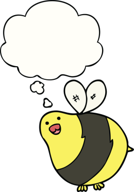 Bir insan tarafından çizilmiş düşünce balonlu çizgi film arısı.