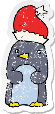 Bir insan tarafından çizilmiş şirin bir Noel pengueninin sıkıntılı çıkartması.